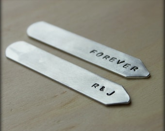 SALE Hand Stamped Collar Stays. Silver Aluminum. Personalized - Groomsman. Fathers Gift