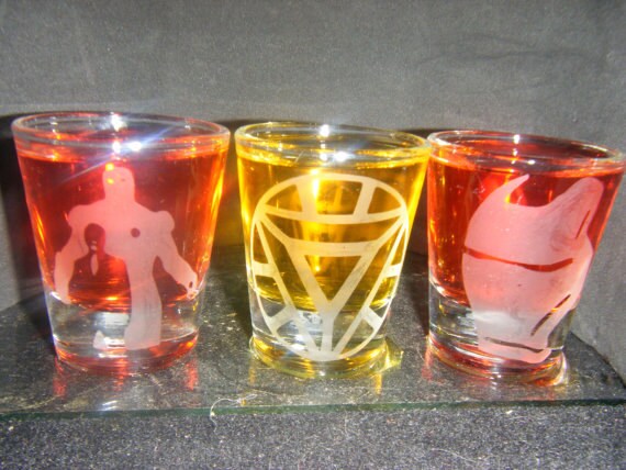 Ironman etched shot glass set of 3 fan art