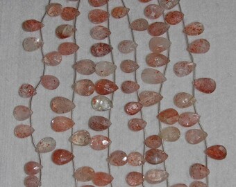 Sunstone, Sunstone Briolette, Faceted Briolette, Pear Briolette, Natural Stone, Gemstone Bead, Sparkle, Full Strand, 11-14 mm, AdrianasBeads