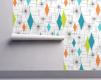 Atomic Wallpaper - Burmond #G3 By Tonyanewton - Mid Century Modern Custom Printed Removable Self Adhesive Wallpaper Roll by Spoonflower