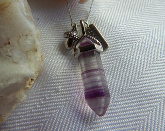 Fluorite Crystal Spike Pendant with Silver Charms - Breathe