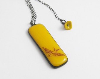 Yellow Fused Glass | Swallow Pendant | Stained Glass | Gift Under 50