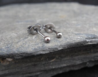 Small ball earrings, sterling silver 0.925, oxydized (antique silver), black, sleepers, second earrings, made to order.