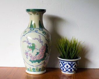 Large Ceramic Vase Chinoiserie Vase Vintage Ceramic Vase Chinoiserie Chic Large Asian Vase Oriental Vase Green Vase Pastel Chinoiserie