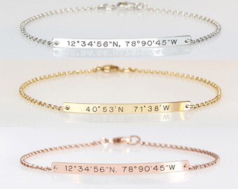 Engraved bracelet Personalized bracelet for women Christmas gift Coordinate bracelet Bracelet bar Bridesmaid gift Wedding gift Graduation