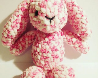 Crochet pink floppy eared bunny
