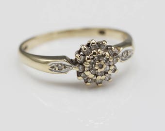 9ct Gold Engagement Ring Diamond Ladies Cluster Ring Size UK O US 7 1/4 0.10ct