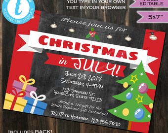 Christmas in July Invitation- Xmas- Summer Party- Summer Beach Christmas July Party- Personalize Custom Printable INSTANT Self Editable 5x7