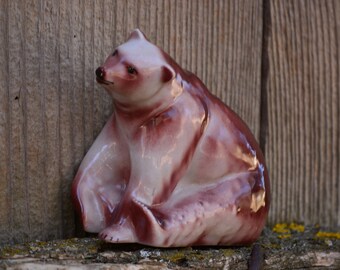 Vintage Porcelain Bear Figurine,Sitting Bear Statue,Porcelain Beer,Vintage Beer,Animal Decor,Beer Home Decor