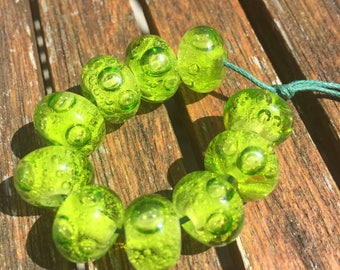 Lime Green Bubbles Lampwork Glass Beads, SRA, UK Lampwork, UK Seller