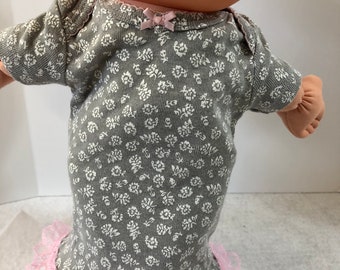 Cabbage Patch NEWBORN 12 inch Doll Clothes, Pretty Pink and Gray with "Tiny White FLOWERS" Nightgown, 12 inch Newborn Doll Clothes Nightgown