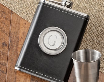 8 oz. Leather Flask with Folding Shot Glass - Groomsmen Flask - Personalized Flask - Groomsmen Gift - GC1136