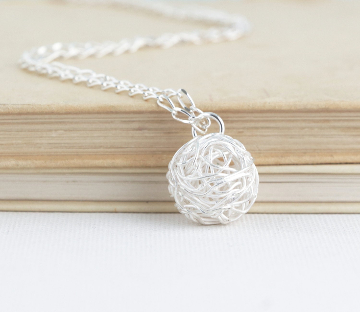 Gift For Knitter Ball of Yarn Necklace Sterling Silver