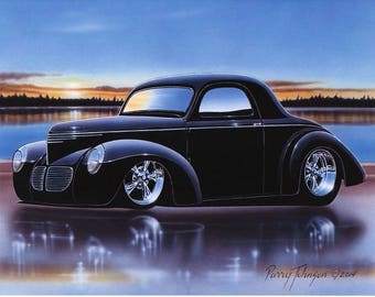 1940 Willys Coupe Streetrod Car Art Print Black