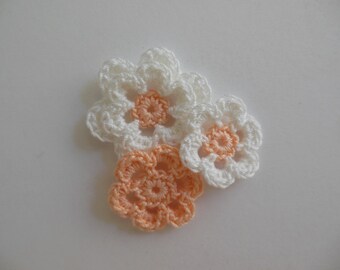 Crocheted Flower Combo - Peach and White - Cotton Flowers - Crocheted Flower Appliques - Crocheted Flower Embellishments