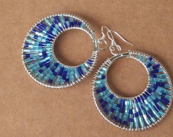 Hoop earrings with ocean blue