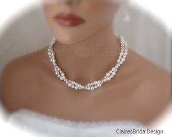 Wedding Necklace Bridal Jewelry Set Pearl Necklace Double Strand Necklace and Earrings Set