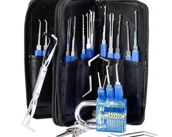 Lock Pick Training Set (24 Pcs) with Cutaway Transparent Lock, Premium Locksmith Tools Kit for Beginners, Locksmithing Practice