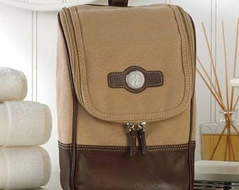 Monogrammed Men's Toiletry Bag, Canvas and Leather Travel Kit for Men, Men's Leather Dopp Kit, Monogrammed Groomsmen Gifts, Father Gift