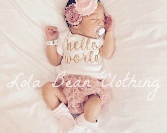Hello World Take Home Outfit Baby Girl Coming Home Outfit Newborn Outfit
