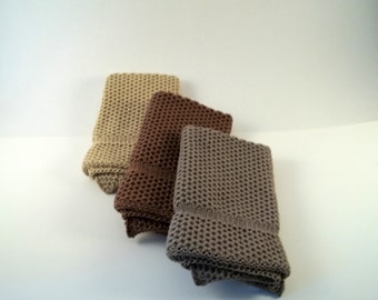Dishcloths Knit in Cotton in MissionOak Mint and Taupe