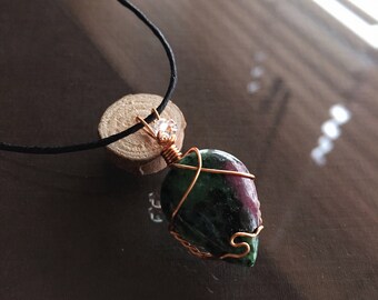 Ruby Zoisite and Herkimer Diamond Necklace, Ruby Zoisite Necklace