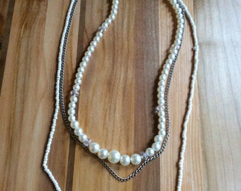 Triple Strand Faux Pearl Necklace