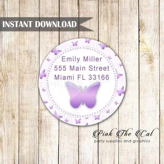 lavender butterfly address label purple butterfly return