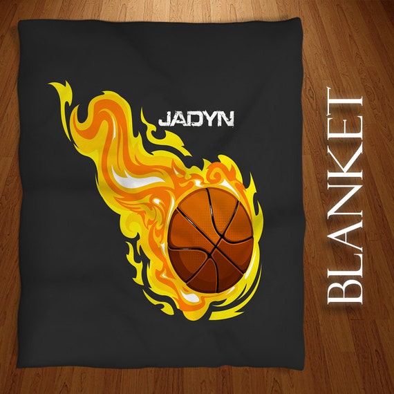 Items similar to Basketball Fleece Blanket, Grey with Flames, Sports