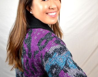 Vintage 80s Oversized Rainbow Sweater Cardigan
