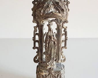 Antique French religious statue in altar Virgin Mary Madonna Gothic style 11.2"