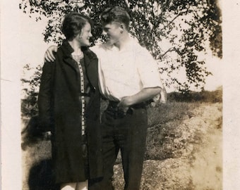 vintage photo Couple Look into Her Eyes Romantic 1927 Young Love