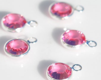 BULK 10 Rose Swarovski Silver Plated Birthstone Channel 6mm Charms SC2375
