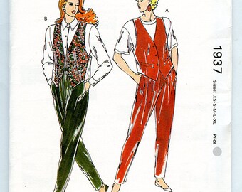 Vintage 80s Kwik Sew 1937 Women's Vest and Loose Fit Pants Multisize UNCUT Sewing Pattern XS S M L XL Bust 31 to 45