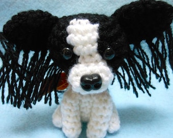 Little Papillon Crochet Dog Amigurumi In Black and White, Canine, Stuffed Dog, Stuffed Animal