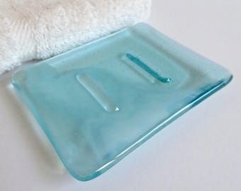 Streaky Aqua Fused Glass Soap Dish by BPRDesigns