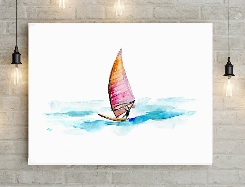 Surf art windsurf watercolor painting Giclee print surfboard