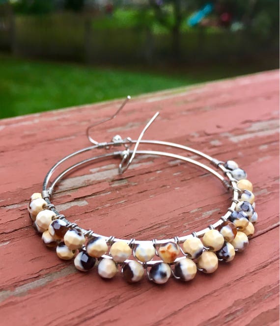 Wire Wrapped Yellow Crab Faceted Agate Earrings