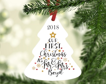 Mr and Mrs Ornament, Personalized Christmas Ornament, Our First Christmas, Gift for Newlywed, 2018 Ornament, 2018 Christmas, Gay Ornament