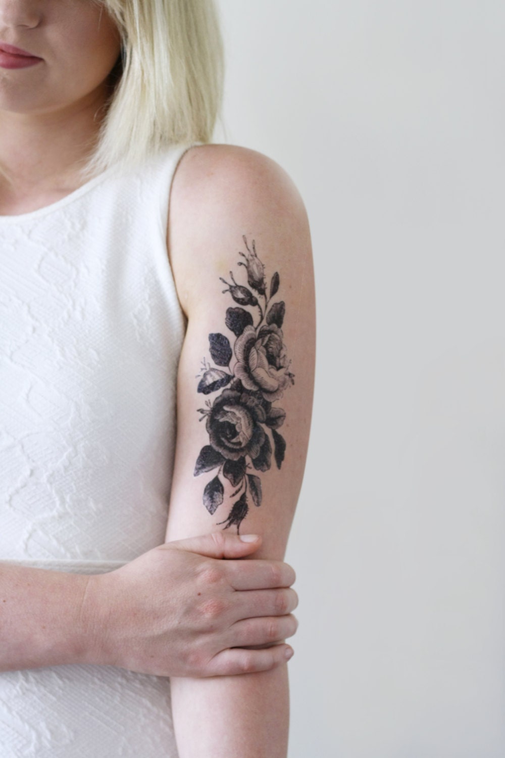 Large floral temporary tattoo / rose temporary tattoo / flower