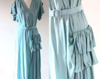 1930s teal crepe dress // 1930s soft teal dress // vintage dress