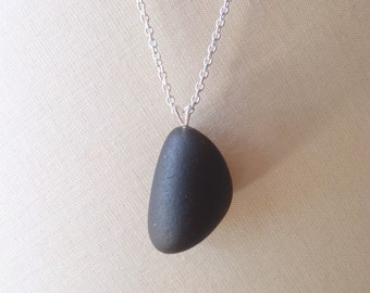 Sea Glass Jewelry Pendant. Antique Black Genuine Sea Glass. Sea Glass Necklace. Beach Glass Pendant Necklace. Black Pendant. Gift For Her.
