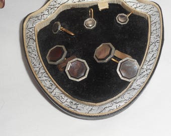 Krementz Art Deco MOP Cuff Links Original Black c1920 Leather Case Formal Tuxedo Wear