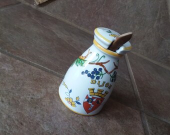 Vintage Grey Poupon Dijon Mustard Pot Maille 1777, w/Lid and Spoon, Made in France, Hand Painted, Measures 3.75" x 2.5", Excellent Condition
