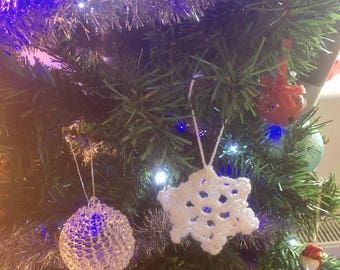 Pack of 4 Snowflake Tree Decorations, Christmas Decorations