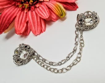 Rhinestone Sweater Clip, Rhinestone Cardigan Clip, Collar Clip, Sweater Clip, Sweater Guard, Sweater Closure, Sweater Clasp
