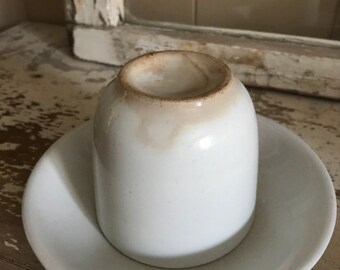 White Ironstone Cup Handleless Cup and Saucer Iron Stone White Decor Country Cottage Decor Primitive Rustic Prairie