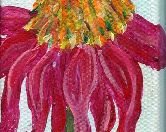 Coneflower mini canvas art, Echinacea Original mini acrylic painting on canvas, mini easel, Coneflower ART SharonFosterArt
