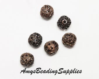 12 Round Filigree 7mm Beads, Vintaj Natural Brass (BD80)
