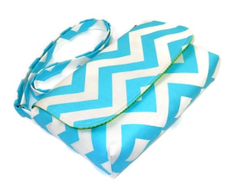 Small Blue Chevron Purse, Mini Messenger Bag, Chevron Pocketbook, Light Turquoise Crossbody Bag - Aqua Chevron Bag, Adjustable Strap
